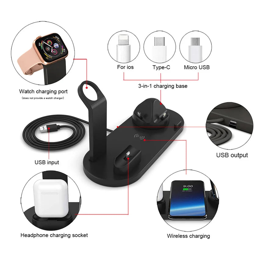 4-i-1 trådløs opladningsstation — iPhone, Apple Watch og AirPods