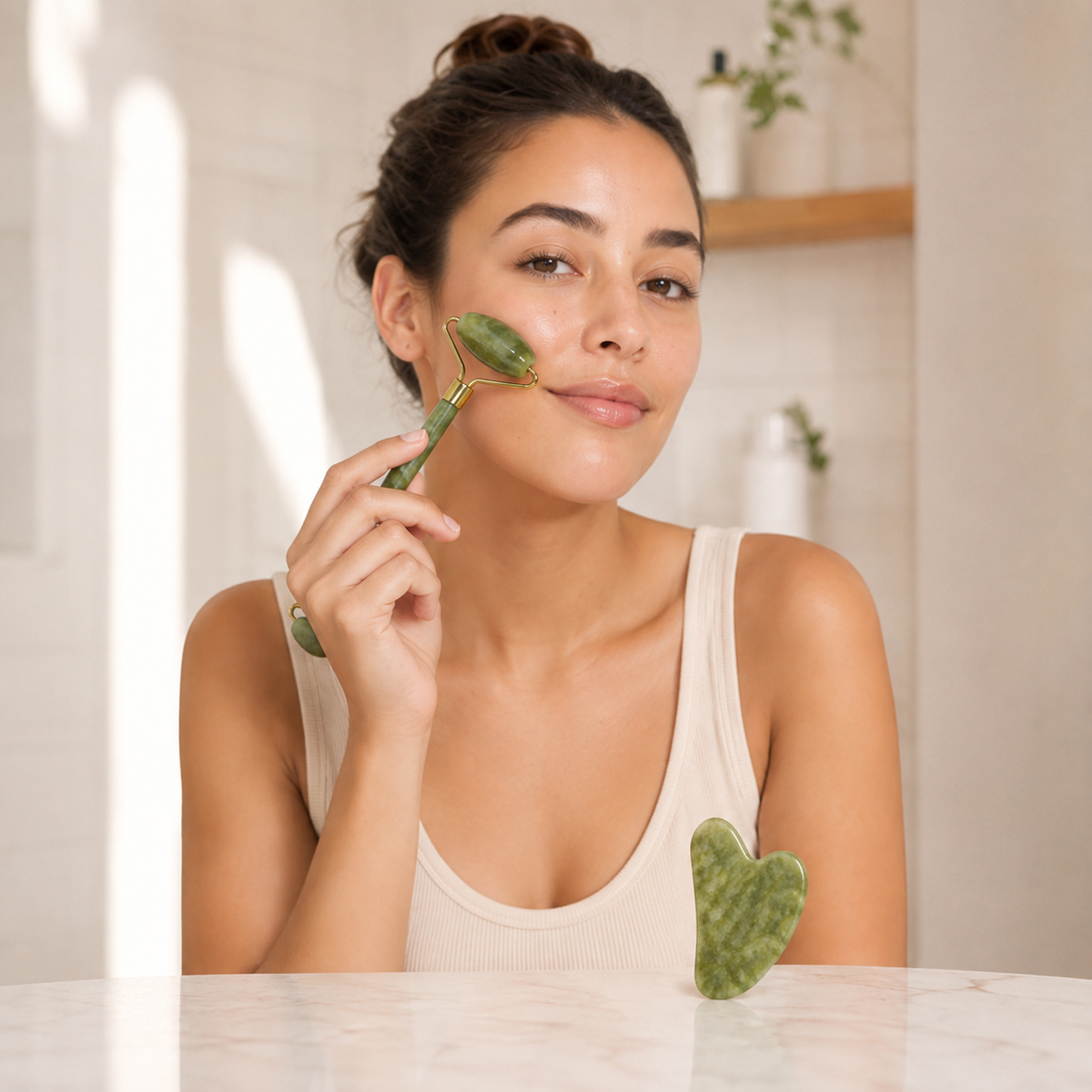 Green Facial Roller Stone Set