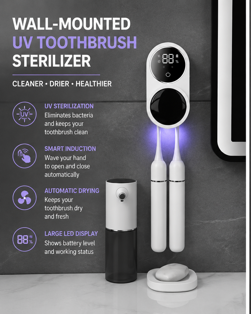 Smart UV Toothbrush Sterilizer - Automatic Cleaning & Drying