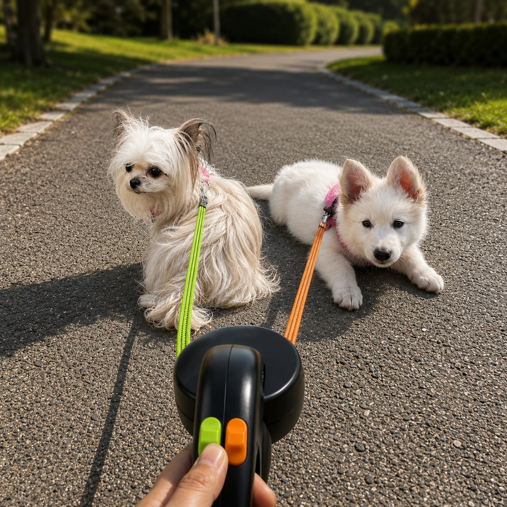 Promenera med två hundar utan trassel – utdragbart dubbelt hundkoppel